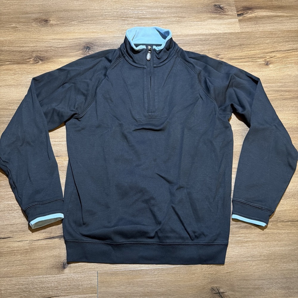 Paul Stuart Mens MEDIUM 1/4 Zip Sweater PimaCotton Pullover Mock Neck Black Blue
